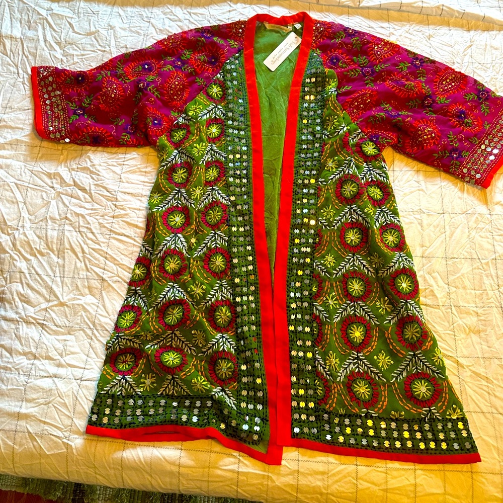 Soft Surroundings Jeweled Embroidered Open Sheer Cardigan NWT